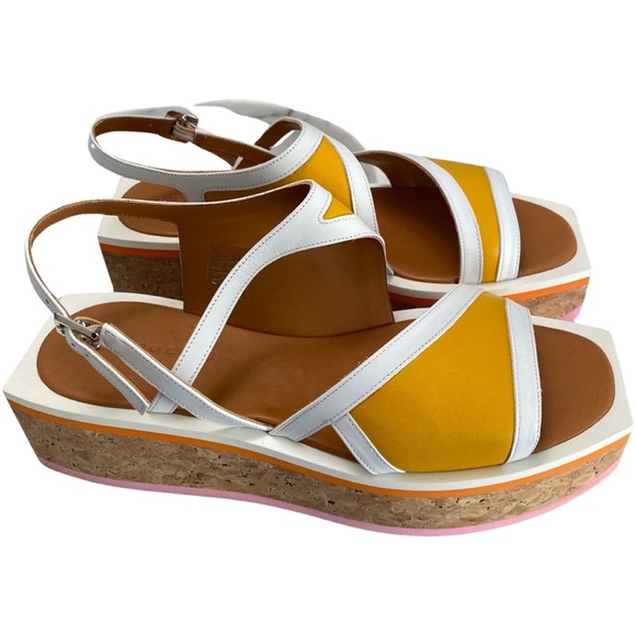 Robert Clergerie Umal Talco Blanc Agneau Soleil Yellow White Sandals 8.5 NWT - Picture 7 of 16